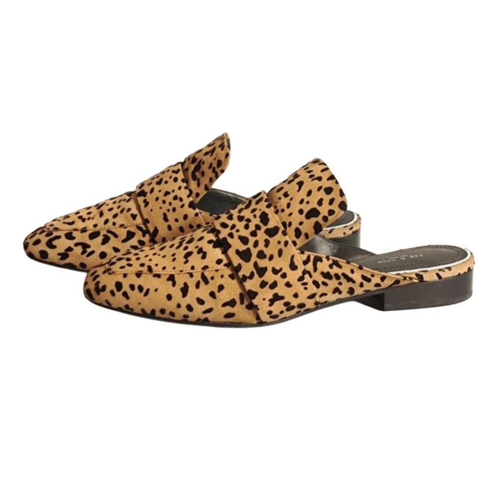 Rag & Bone Savoy Leopard Print Leather Mules Loafers Women's EU 37.5 US 7.5
